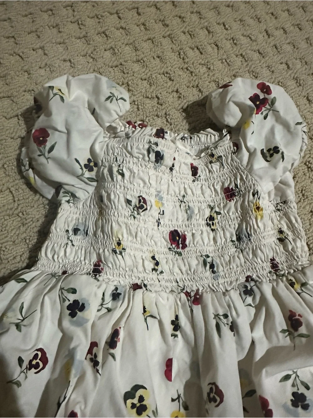 GAP x DOAN collab Girls' White Floral Smocked Dress with Puff Sleeves
